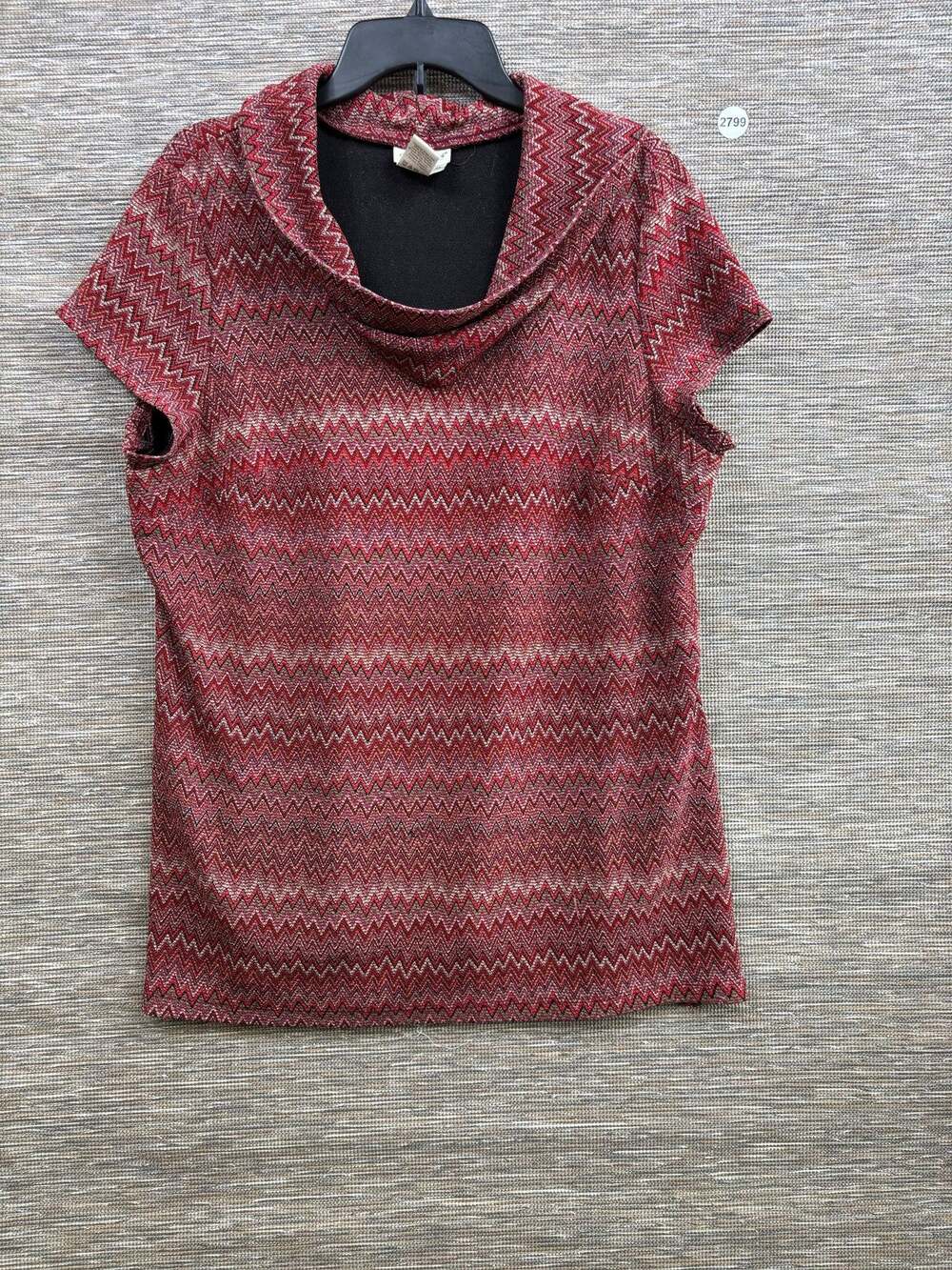 Coldwater Creek Blouse Womens 2X Red Chevron Cowl Neck Short Sleeve Tunic Top